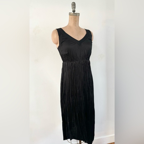 ALL SAINTS black pleated v neck dress black satin size SMALL - Picture 6 of 13